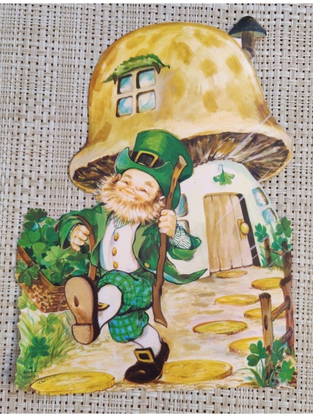 VTG Betsey Clark Hallmark  St Patrick's Day Leprechaun Mushroom Cardstock Poster